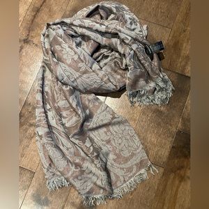 Versace Medusa scarf lightweight in Lt brown and blue grey with metallic thread
